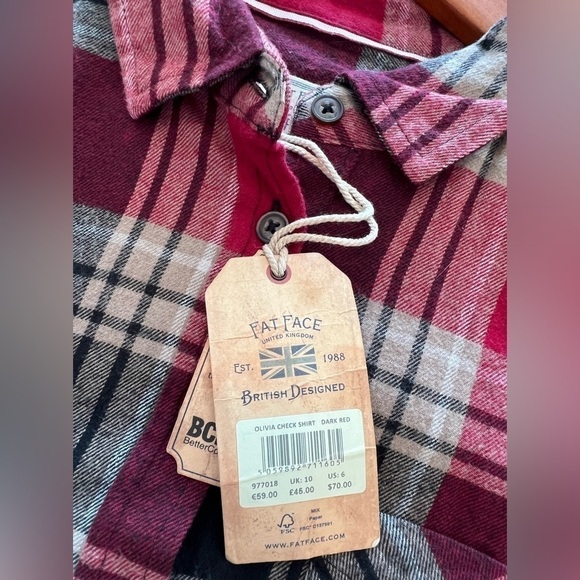 NWT Fat Face OLIVIA CHECK SHIRT DARK RED Flannel - Picture 9 of 14